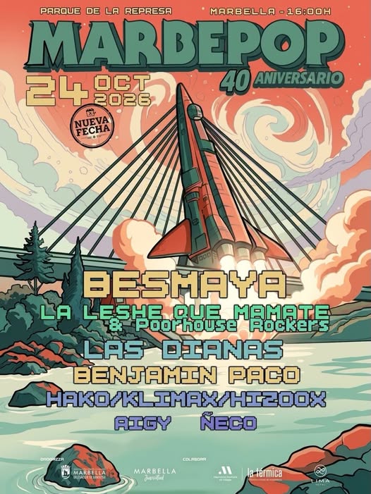 Cartel Marbepop 2026, 40 aniversario en el parque de la Represa de Marbella