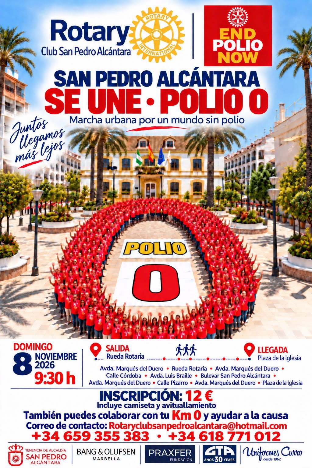 Cartel de la marcha Polio 0 San Pedro Alcántara del Rotary Club, 8 de noviembre de 2026