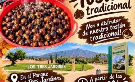 Cartel del tostón tradicional San Pedro Alcántara en el parque Los Tres Jardines, 1 de noviembre